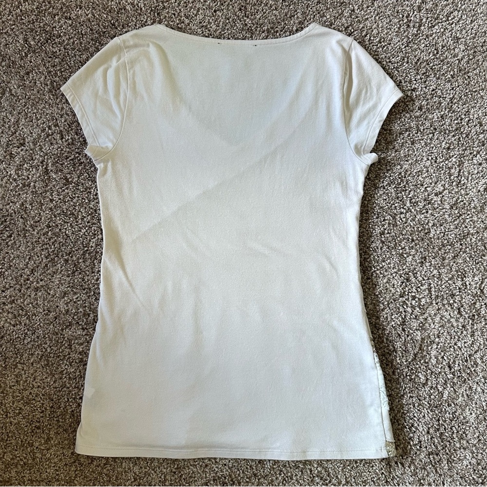 White House Black Market Cream Lace Short Sleeve Top - Picture 4 of 7